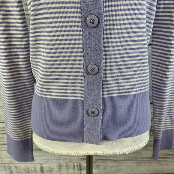 St. John Cardigan Sweater Jacket sz Small Cornflower Blue Lilac Striped Career - Picture 5 of 10